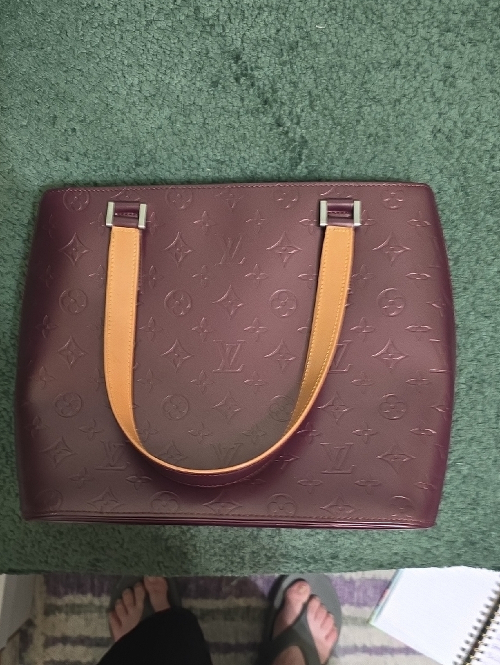 Louis Vuitton Matte Vernis Burgundy Embossed Tote